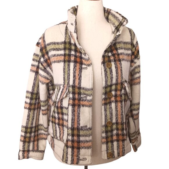 NEW Bagatelle Plaid Print Oversized Cropped Jacket in Cream & Rust,‎ Size M - Picture 8 of 14